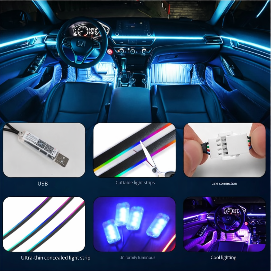 Transform Your Car Interior with App-Controlled RGB LED Lights — Easy Install, Music Sync, Luxury Night Vibes